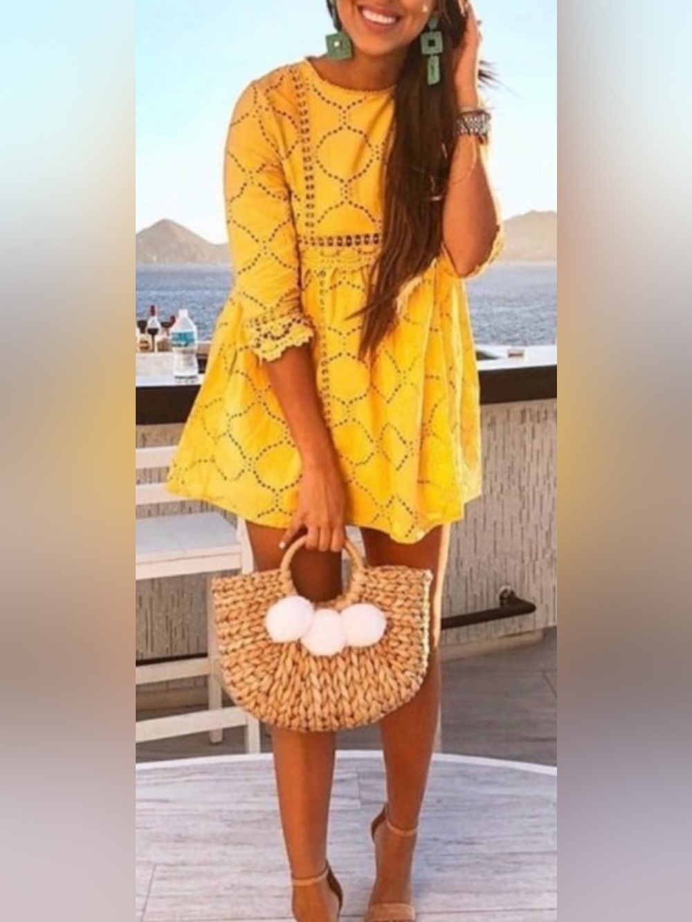 Goodnight Macaroon Women’s Sarai Crochet Mini Dress Yellow Size M